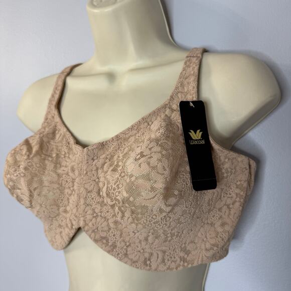 Wacoal Halo Lace Full Figure Underwire Bra Toast Beige Sz 40DD New - Picture 7 of 8